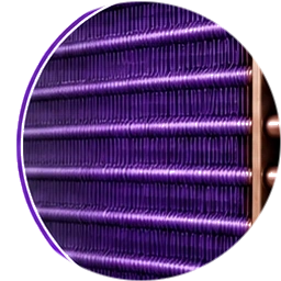 Close-up of a Purple Fin heat exchanger coil